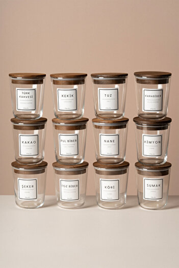 Fhilli 12-Piece Tulip Tree Vacuum Lid Labeled Gift Glass Storage Container 315 ml