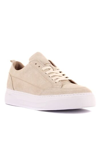 iskarpino Hakiki Deri Bağcıklı Süet Bej Erkek Sneaker Casual Günlük Ayakkabı