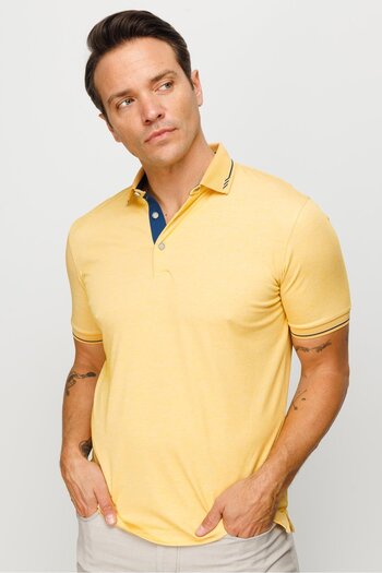 Desen Triko Men's Polo Neck Collar And Sleeve Knitwear T-shirt Yellow