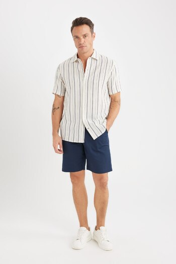 DeFacto Regular Fit Summer Polo Neck Striped Cotton Short Sleeve Shirt C8315Ax25Sp