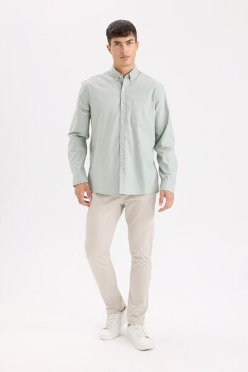 DeFacto 100% Cotton Regular Fit Polo Neck Oxford Basic Plain Long Sleeve Shirt A8028Ax25Sp