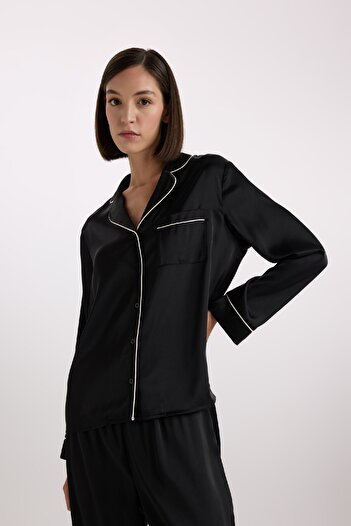 DeFacto Pijama Takımı Saten Uzun Kollu Üst Uzun Esnek Belli Alt-fall In Love C9444ax25sp
