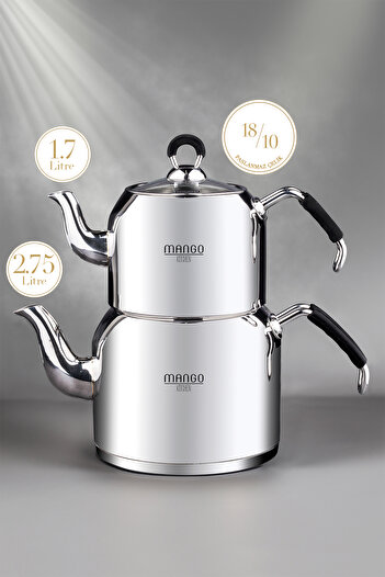 Snippy Mango Kitchen - 19 Parça Çelik Çeyiz Seti Çelik Çaydanlık Çelik Tencere Seti Çelik Sahan Seti