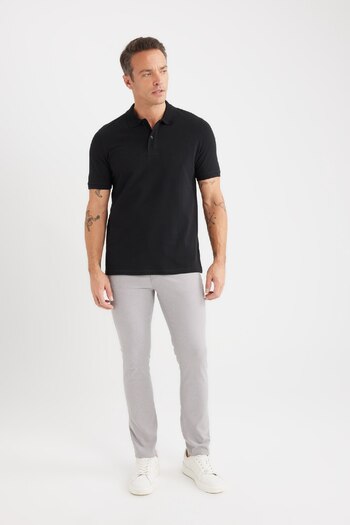 DeFacto 100% Cotton Regular Fit Short Sleeve Basic Plain Pique Fabric Black Polo T-Shirt C1293Ax25Sp