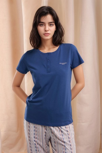 Pierre Cardin Set de pijamale modal din bumbac cu mâneci scurte Indigo pentru femei