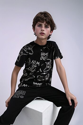 Loule Erkek Çocuk Ev Giyim %100 Pamuklu Kısa Kol İkili Pijama Takımı LL.P01.O2.L01.002