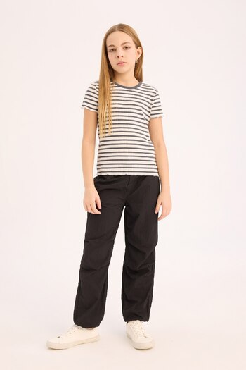 DeFacto Girls' Stripe Slim Fit T-Shirt - Crew Neck, Ribbed Camisole, Short Sleeve B6692A825Sm
