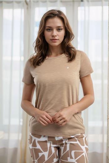 Pierre Cardin Women's Home Wear Mink T-Shirt & Capri Double Pajamas Set Ll.Pc01.K1.D022