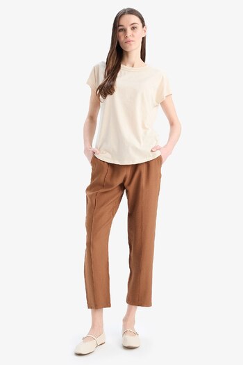 DeFacto Crew Neck Basic Plain Flame Cotton Short Sleeve T-Shirt E1159Ax25Sm