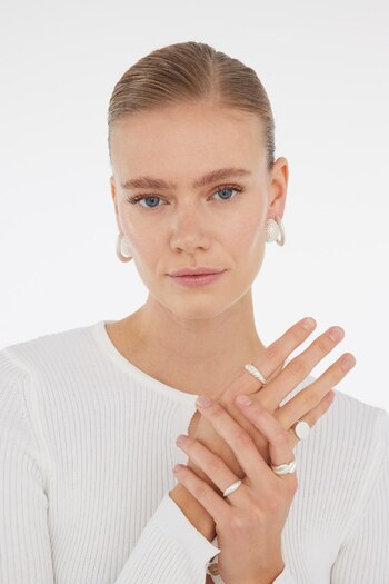 DeFacto Women's 4-Piece Matte Silver Ring E1311Axns