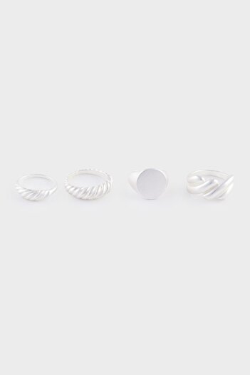 DeFacto Women's 4-Piece Matte Silver Ring E1311Axns