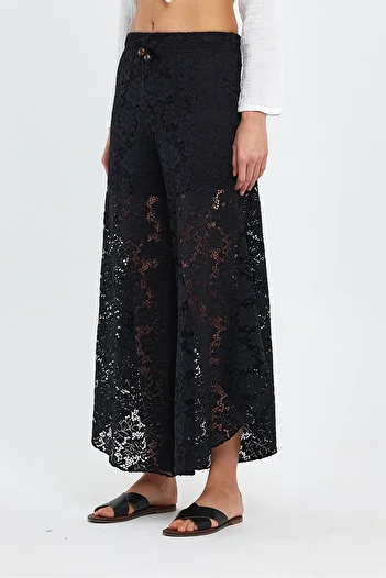 TCT TEKSTİL Women's Trousers - Lacy Black Shalwar Trousers - 2140