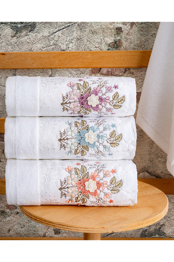 Hazangülü Buldan Üretim Dowry Embroidered Hazel Velvet 6-Piece Hand/Face Towel I 50X90