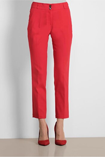 TRENDTESETTÜR Women's Red Classic Cut Trousers 7554