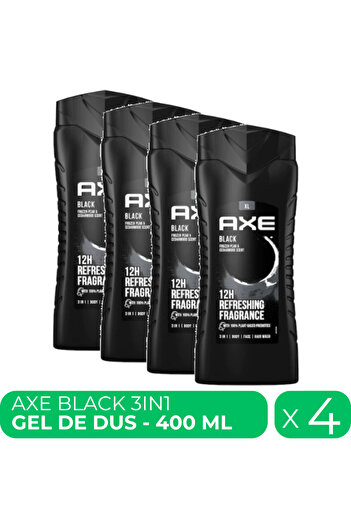 Axe Black 3in1, men's shower gel, 4 pcs x 400 ml
