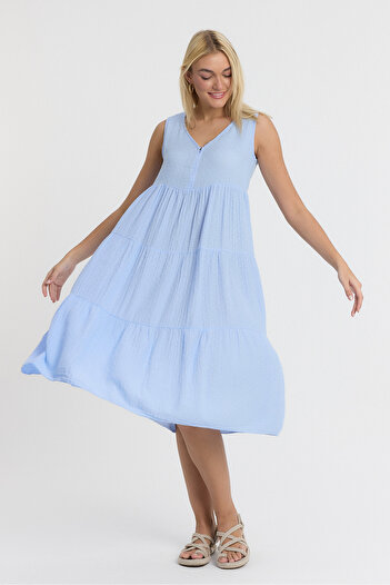 TCT TEKSTİL Rochie de damă - Rochie cu pompon Avlonya din muselină - 3015