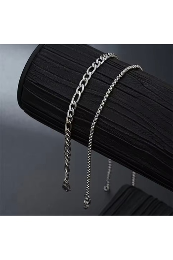 derokas 2 Piece Anklet Set - Tarnish Stainless Steel Silver Color