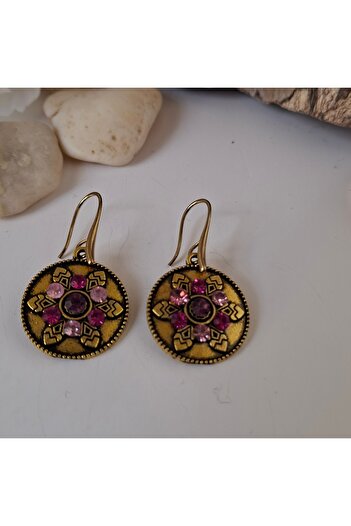 azra takı tasarım Colorful Women's Earrings with Handmade Crystal, Brass Dangle