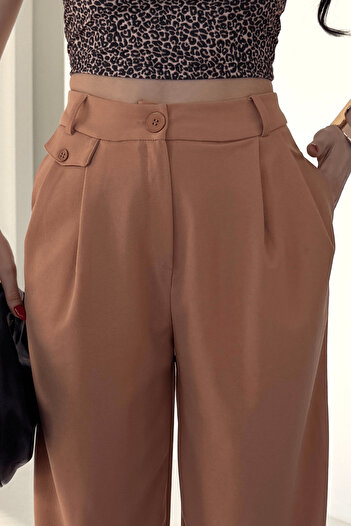 Paw Garage Women's Jessia Waist and Leg Buttoned Balloon Model Lycra Fabric Trousers