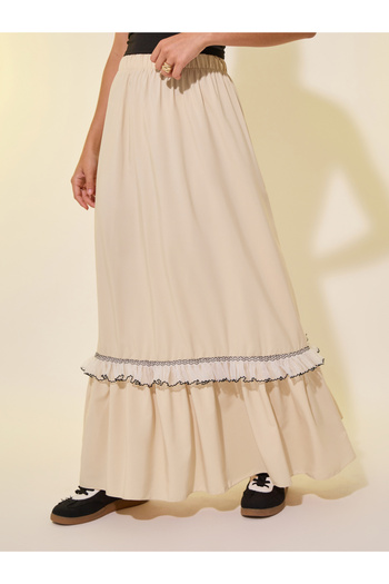 Take Two By Styli Mid Rise A-Line Lace Detail Maxi Skirt