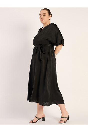 Femmella By Styli Plus Size V Neck Front Slit Detail A-Line Maxi Dress