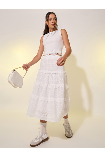 Take Two By Styli Lace Contrast A-Line Midi Skirt