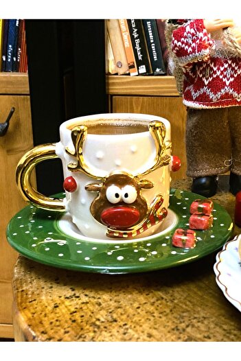 Monako Limited Edition 24 Carat Gold Decorated, Handmade, Deer Embossed Mug, Deer Mug, Elk Mug, Christmas Mug, 200 ml