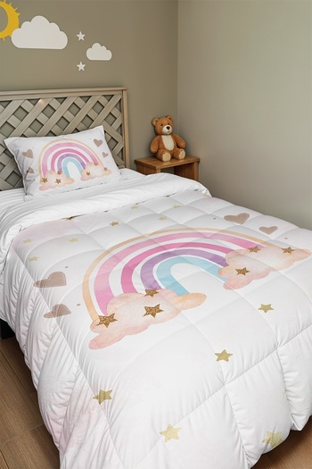 EVPANYA Powder Colored Rainbow Patterned Single Duvet and Pillowcase