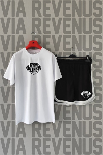 Vordevia Gym Life Front Back Printed 100% Cotton Crew Neck Tshirt and Custom Sports Shorts Set
