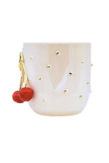Monako Premium Kalite 24 Ayar Altınlı El Yapımı Kiraz Fincan Kirazlı Kupa Cherry Mug 160 ml 15crr