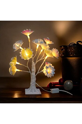 hediyeconcepti 24LED Masa Lambası Gül Çiçek Ağacı USB Gece Işıkları Noel Dekorasyon Hediye Çocuk Odası Aydınlatma