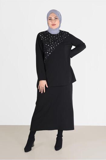Alvina 20192 Model Leopard Patterned Double Skirt Set