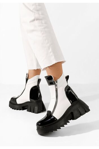 B T Shoes Ghete dama piele Taleda albe