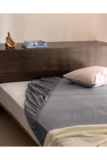 Madame Coco Ciel Single Plus 100% Cotton Elastic Satin Bed Sheet - Gray