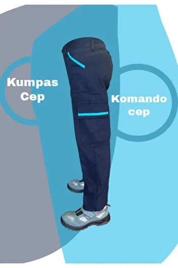 Selçuklu Plus 7/7 Gabardine Winter Worker's Pants Single Reflector Thick Work Trousers with Blue Piping