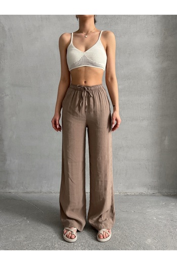 BEJNA Women's Mink Soft Modal Containing Elastic Waist Palazzo Trousers