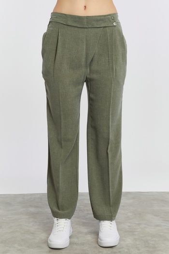 CNR TEKSTİL Elastic Waist Belt Part Detailed Fabric Pants