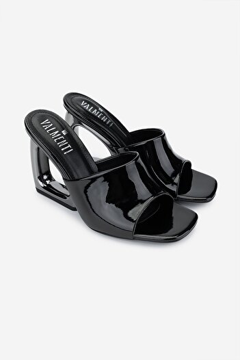 Valmenti Women's Vegan Black Patent Leather Heeled Slippers