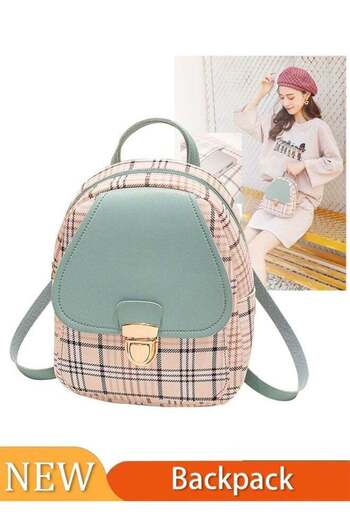 Generic Fashionable Pu Leather Backpack Checkered Backpack Multi functional Exquisite Backpack