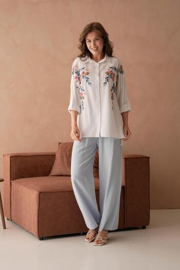 BURRASCA Embroidered Stone Linen Suit