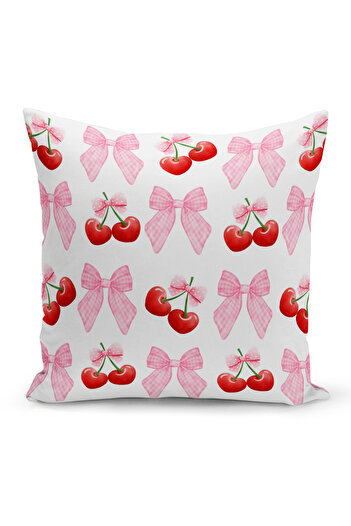 Bertille Home Cherry Series Double Sided Digital Printed Throw Pillow Cover (Cherry with Bow)