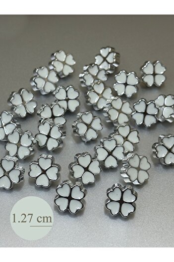 aensia Silver Inside White Enamel Four Leaf Clover 1.27 cm Metalized Shirt Blouse Button - Pack of 12