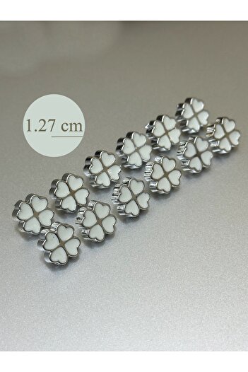 aensia Silver Inside White Enamel Four Leaf Clover 1.27 cm Metalized Shirt Blouse Button - Pack of 12