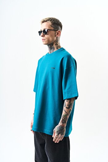 Respire Ανδρικό μπλουζάκι Respire Text Detailed Oversize Petrol