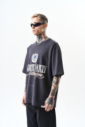 Respire Men's Unfortunately Printed Oversize T-Shirt Smoked