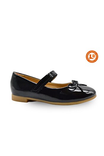 kids A more Jessica Girl's Single Velcro Leather Black Color Ballerina Shoes