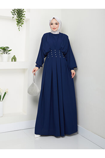 VOLT CLOTHİNG Women's Balloon Sleeve Pleated Stone Dress
