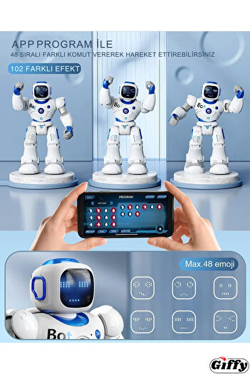 giffy Uzaktan Kumandalı Akıllı Robot Yapay Zeka Telefon,Kumanda ve Ses Kontrollü Şarjlı İnteraktif Robot
