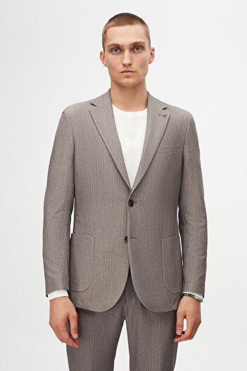 Tween Slim Fit Vizon Çizgili Kumaş Ceket