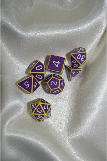 DiceLand DND RPG Dungeons and Dragons 7'li Runik Çizgiler Zar Seti – Sarı & Mor
